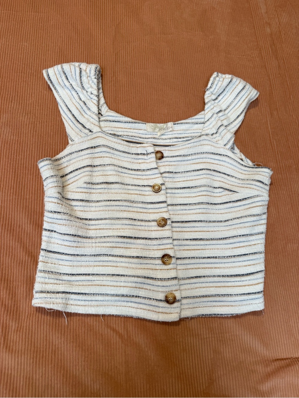 Rewind Cream Striped Button-Front Crop Top